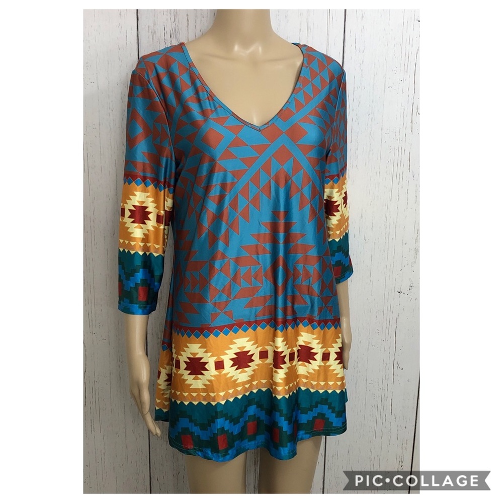 🆕 Lily Tribal pattern 1/2 Sleeve Tunic Top